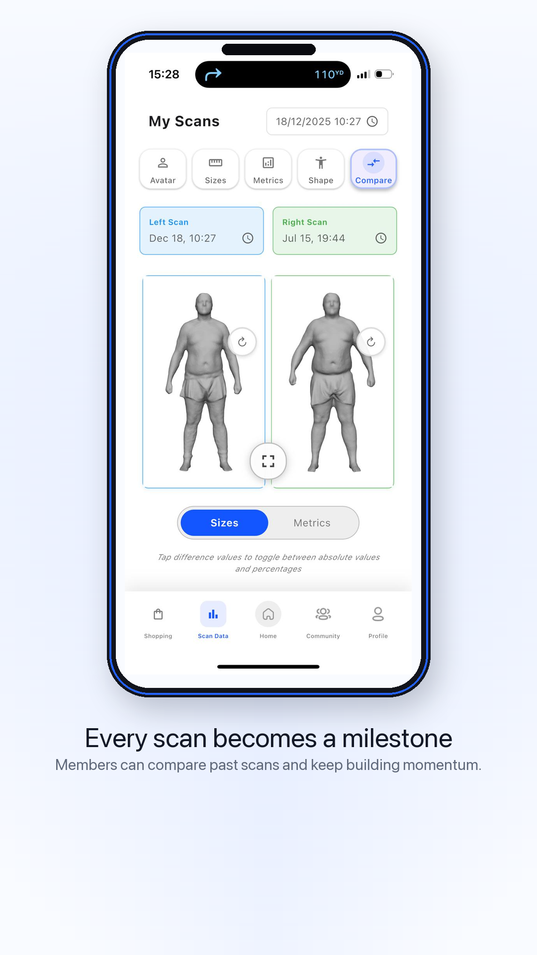 Fits Right repeat scan comparison app screen
