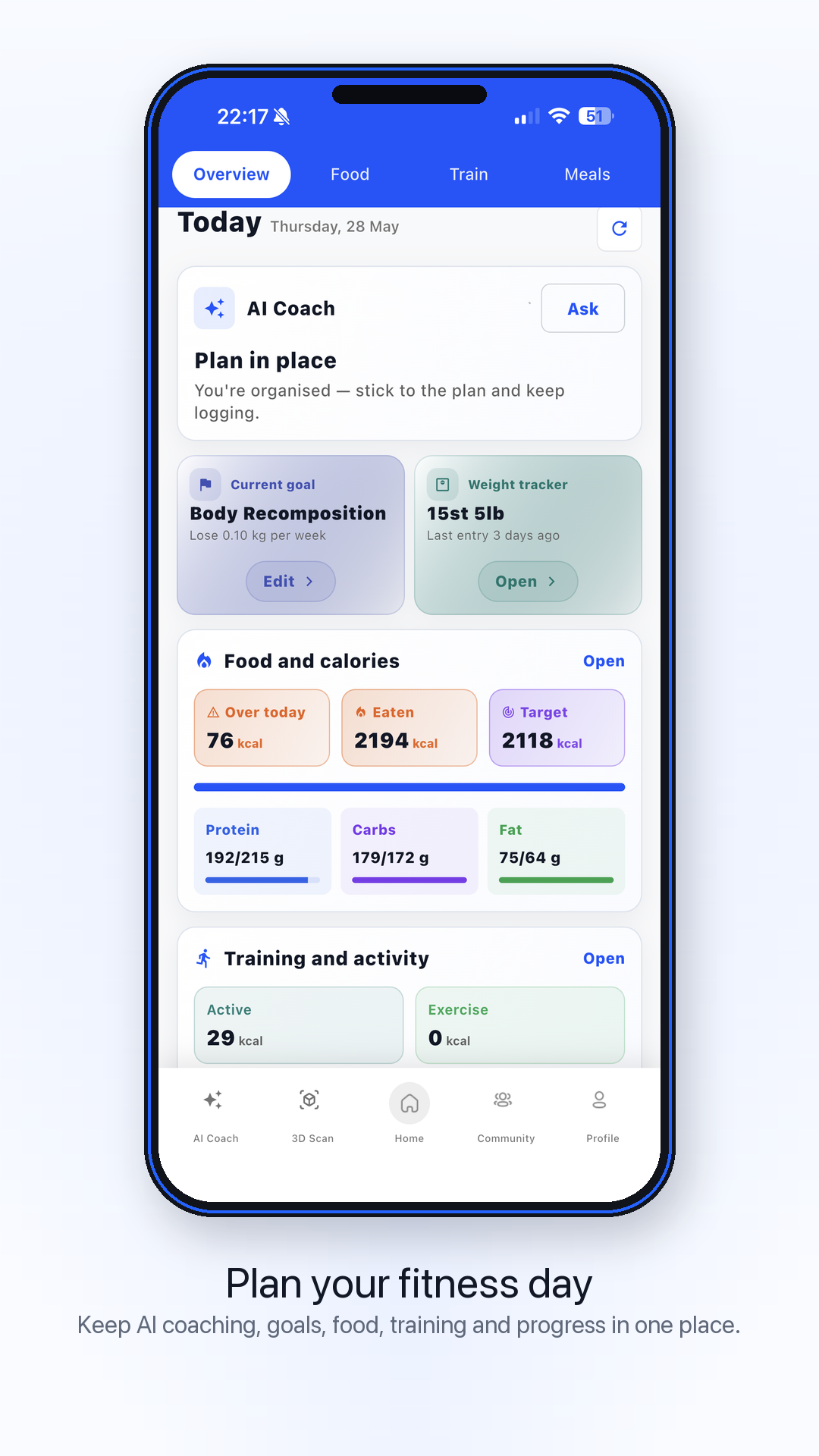 Fitness Hub overview app screen
