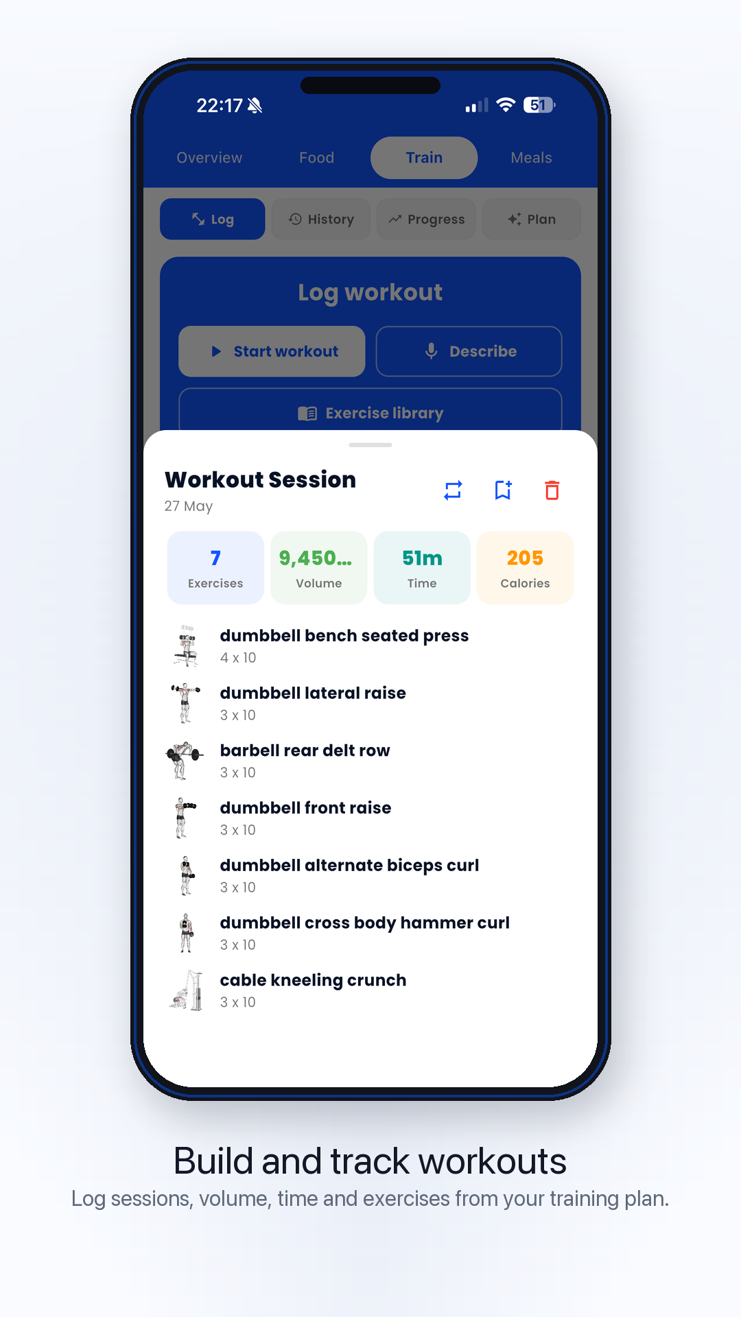 Workout session app screen