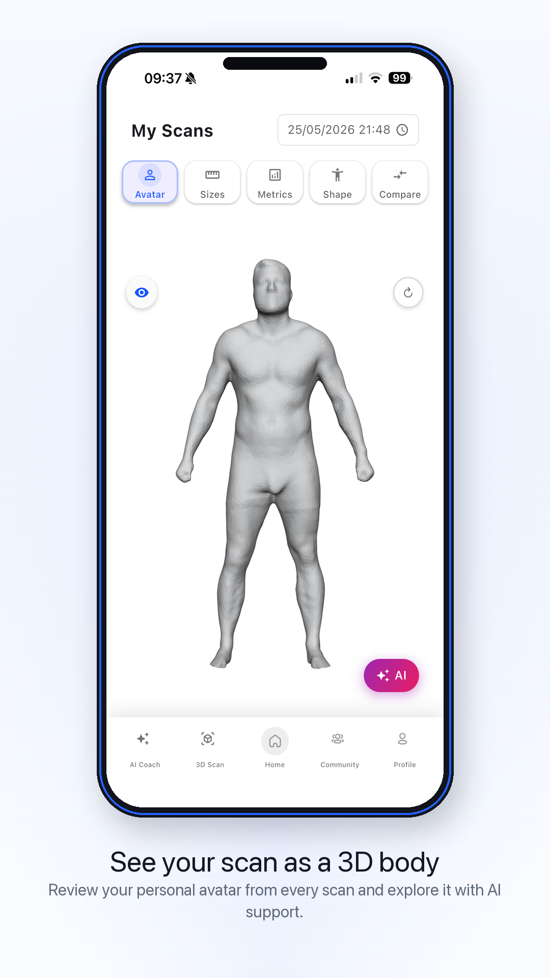 3D scan avatar app screen
