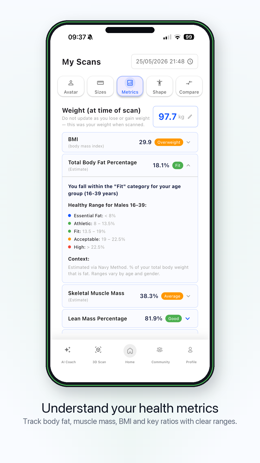Health metrics app screen