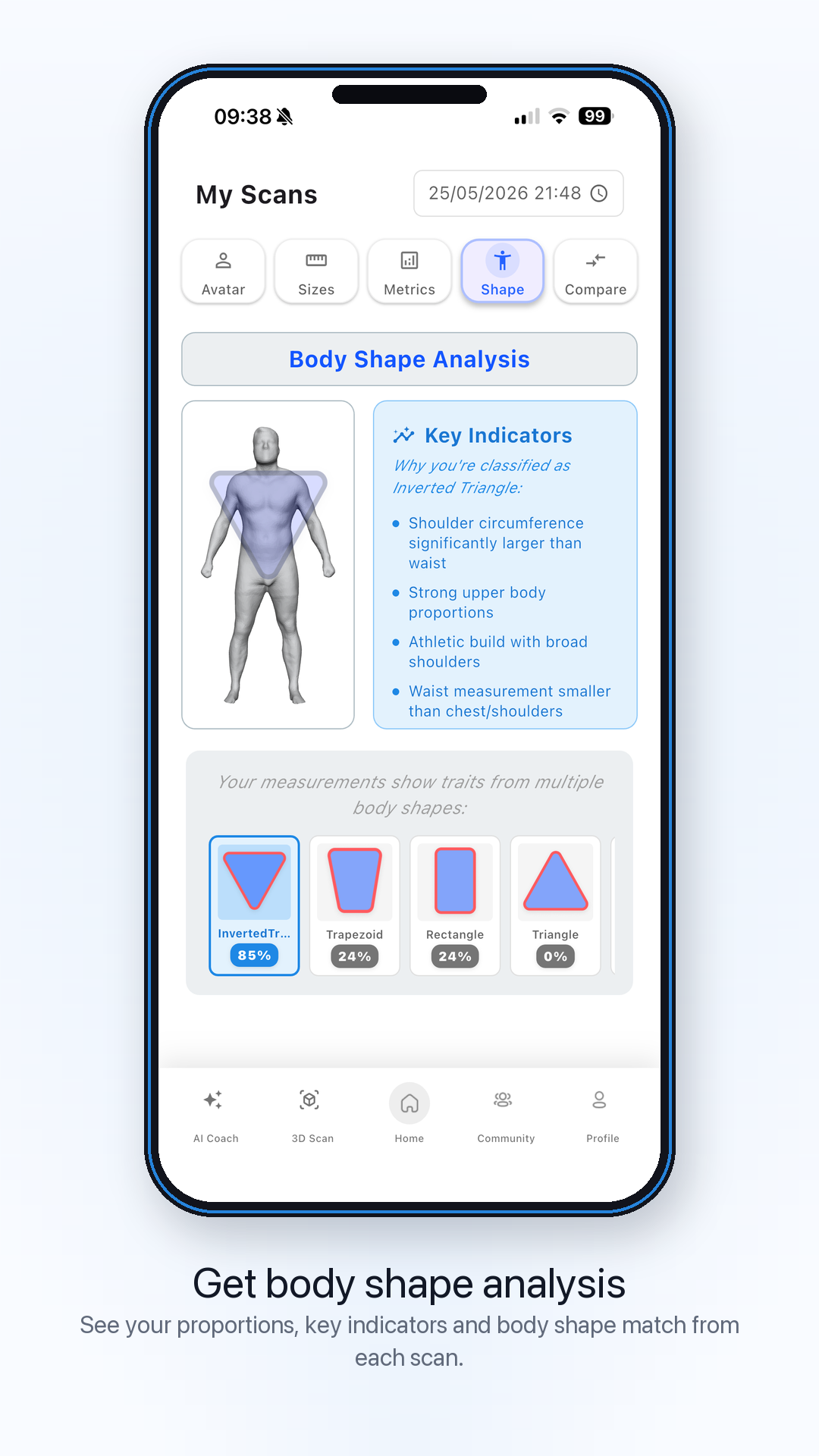 Body shape analysis app screen