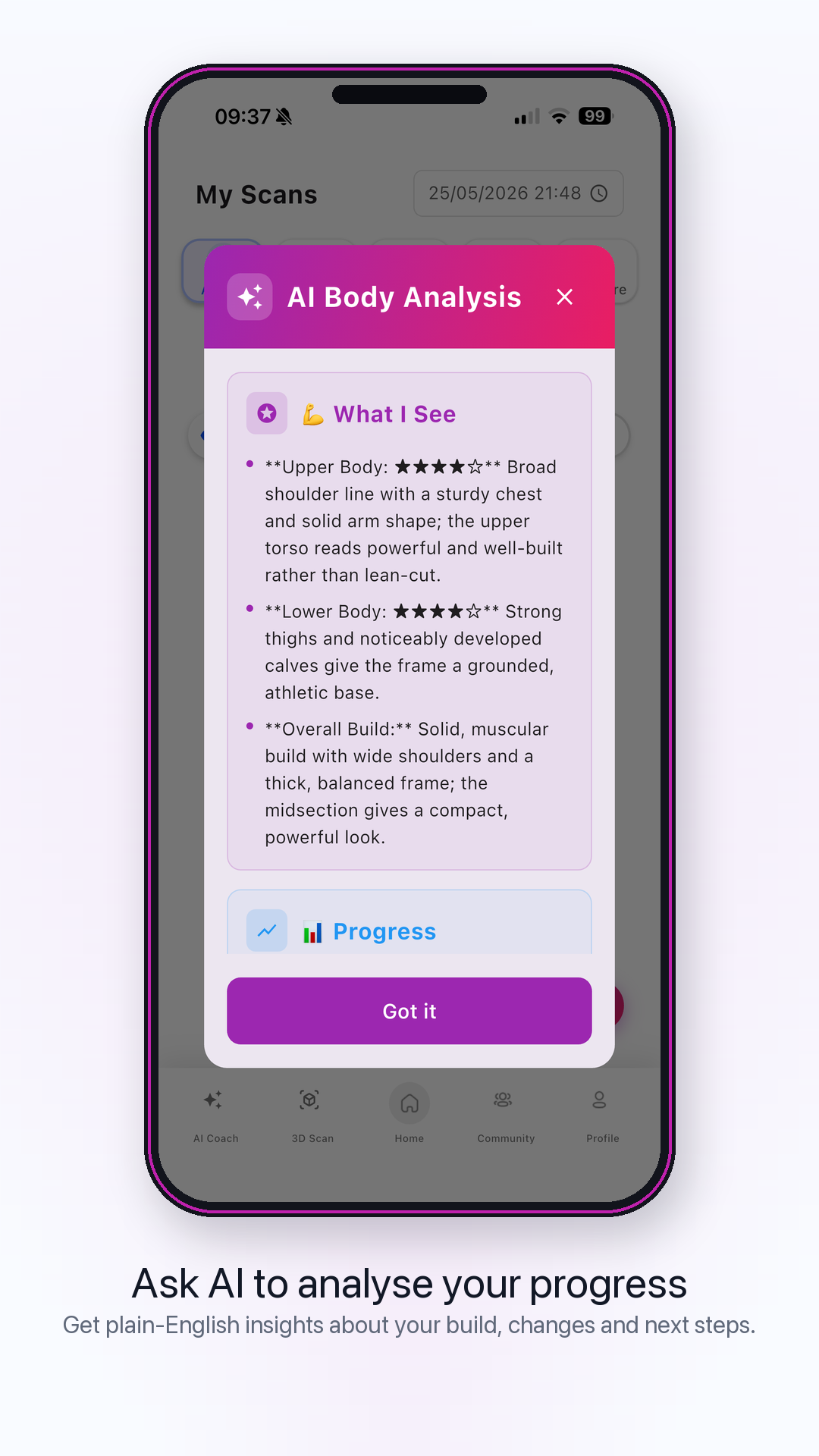 AI body analysis app screen