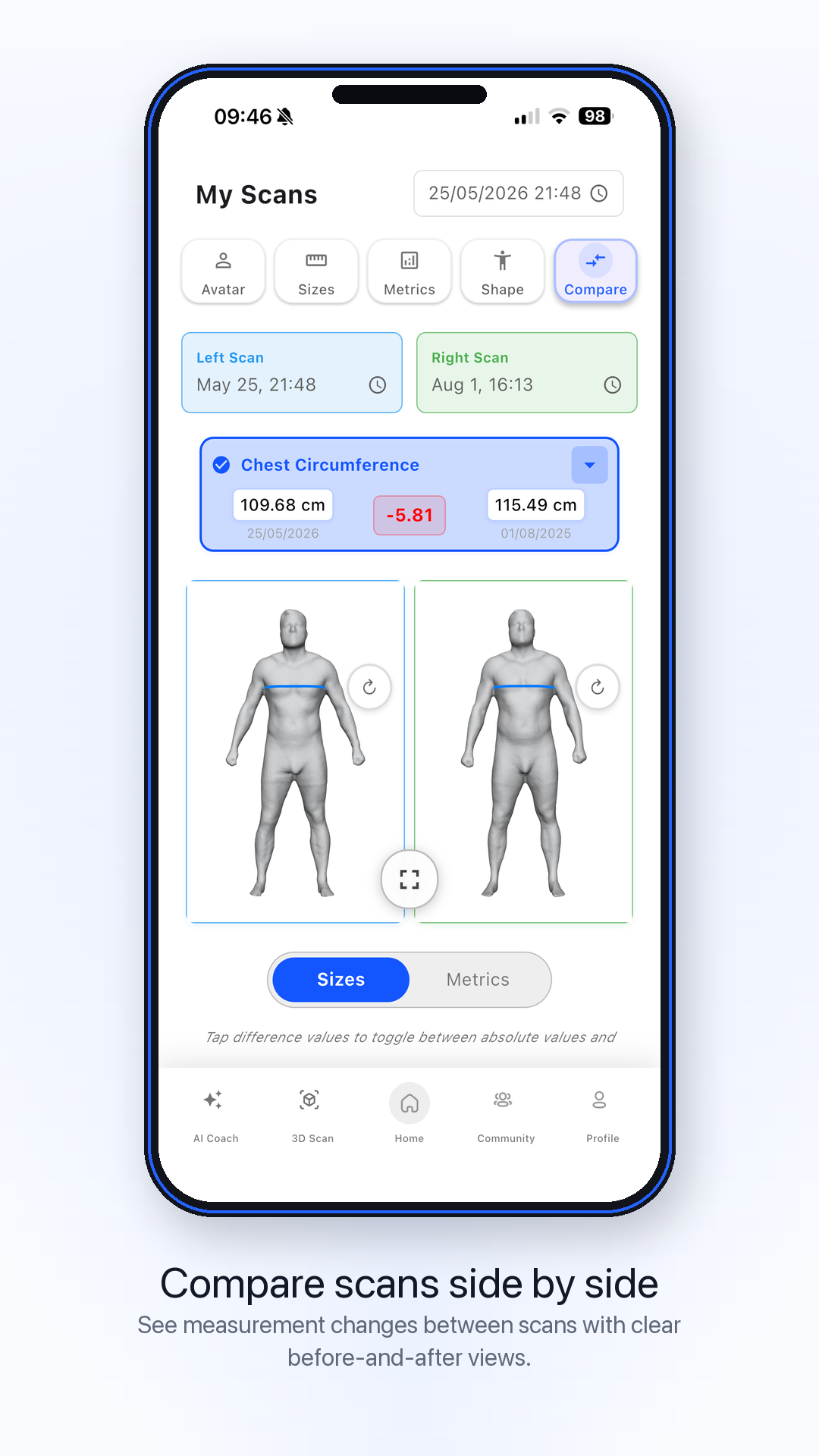 Compare scans app screen