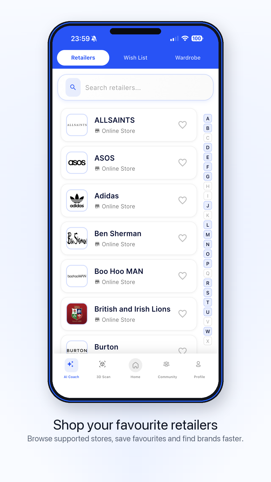 Retailer list app screen
