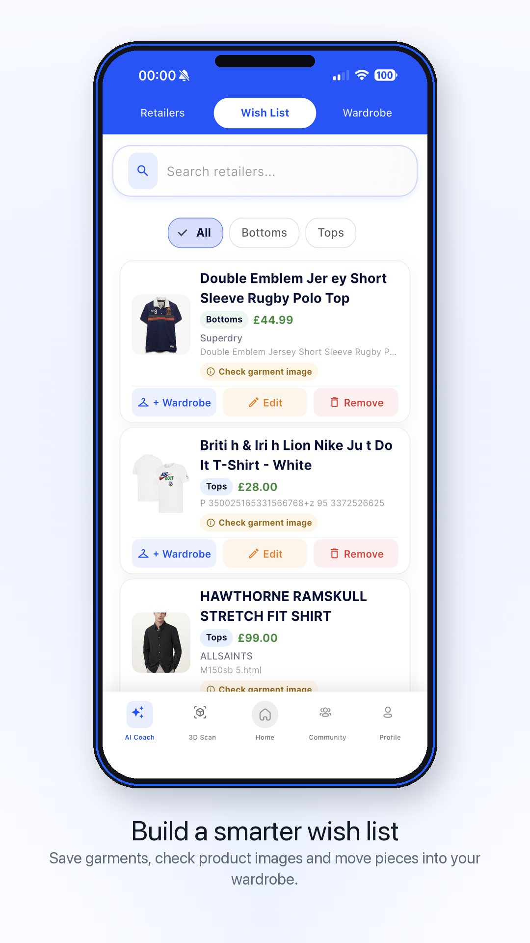 Wish list app screen
